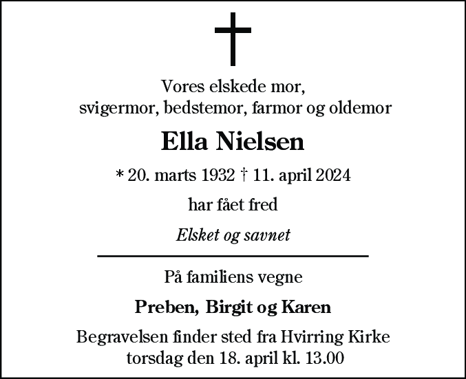 Dødsannonce for Ella Nielsen