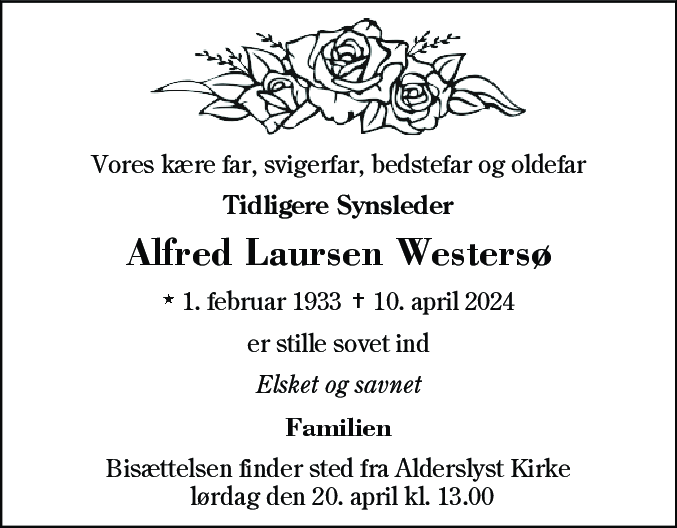 Dødsannonce for Alfred Laursen Westersø