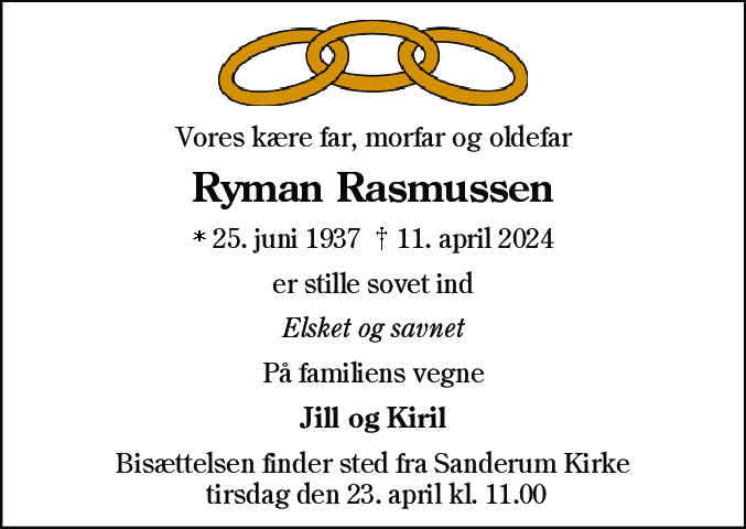 Dødsannonce for Ryman Hugo Rasmussen