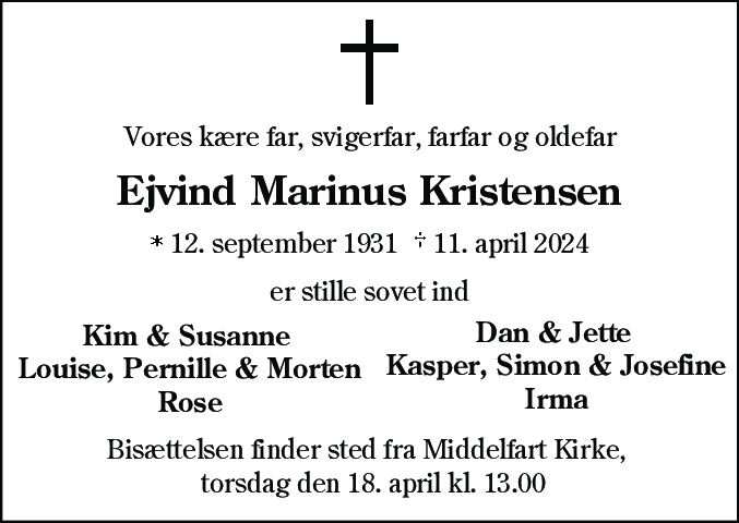 Dødsannonce for Ejvind Marinus Kristensen