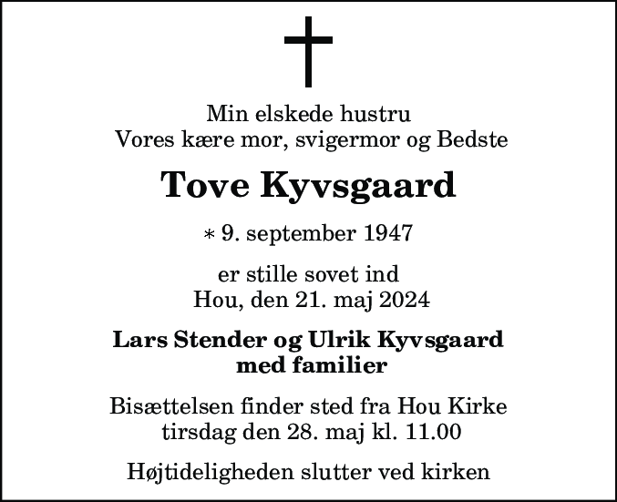 Dødsannonce for Tove Kyvsgaard