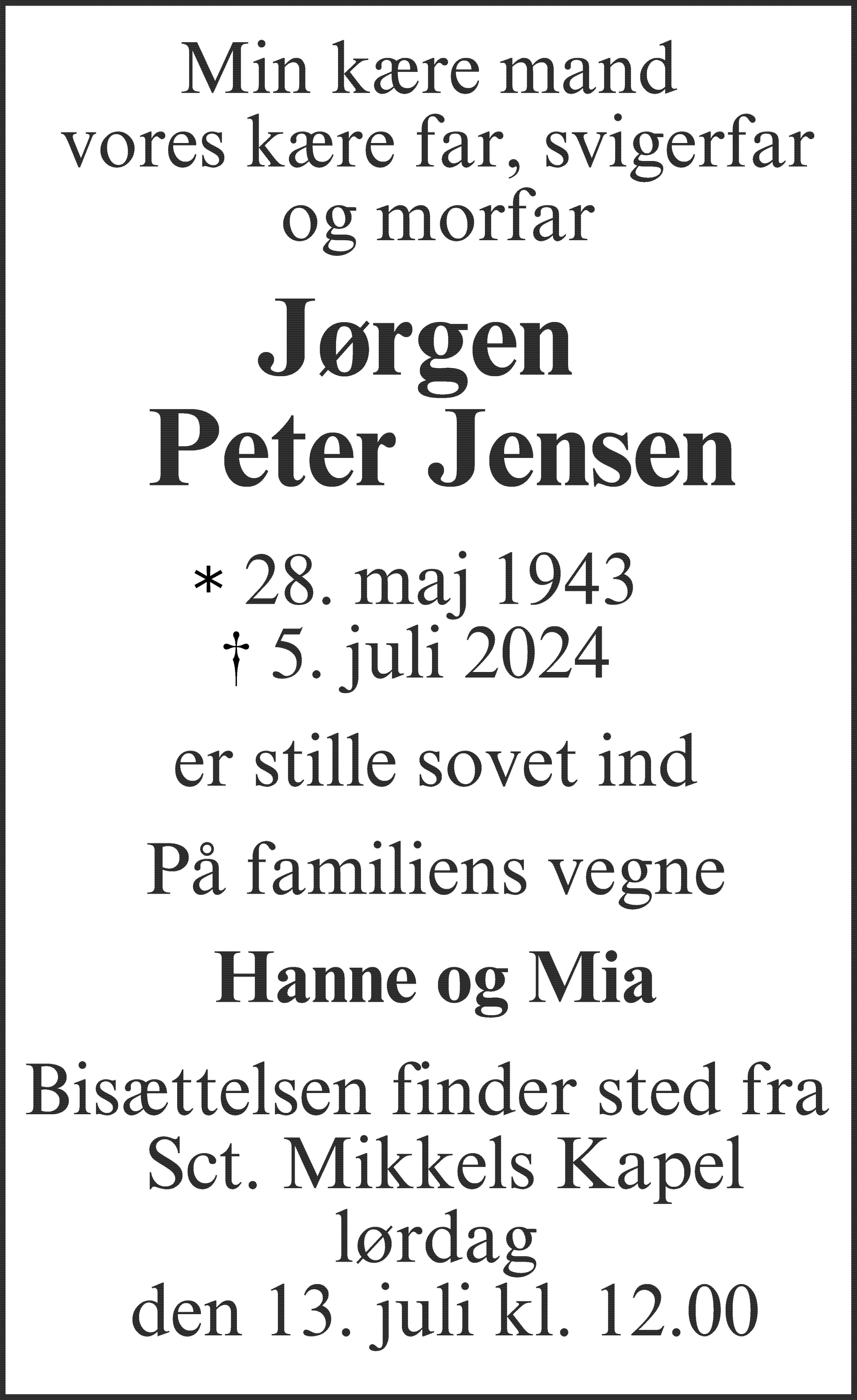 Dødsannonce for Jørgen Peter Jensen