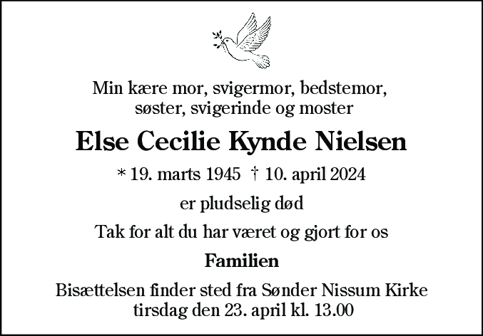Dødsannonce for Else Cecilie Kynde Nielsen