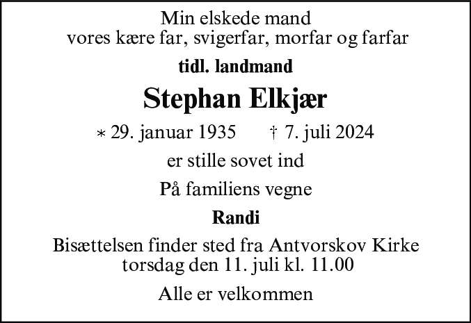 Dødsannonce for Stephan Elkjær