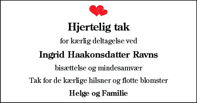 Dødsannonce for Ingrid Håkonsdatter Ravn