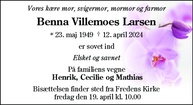 Dødsannonce for Benna Villemoes Larsen