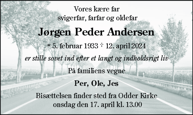 Dødsannonce for Jørgen Peder Andersen