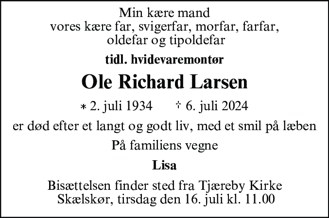 Dødsannonce for Ole Richard Larsen