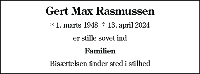 Dødsannonce for Gert Max Rasmussen