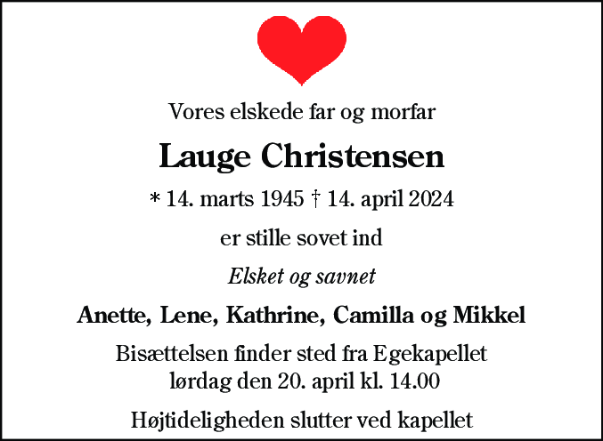 Dødsannonce for Lauge Christensen