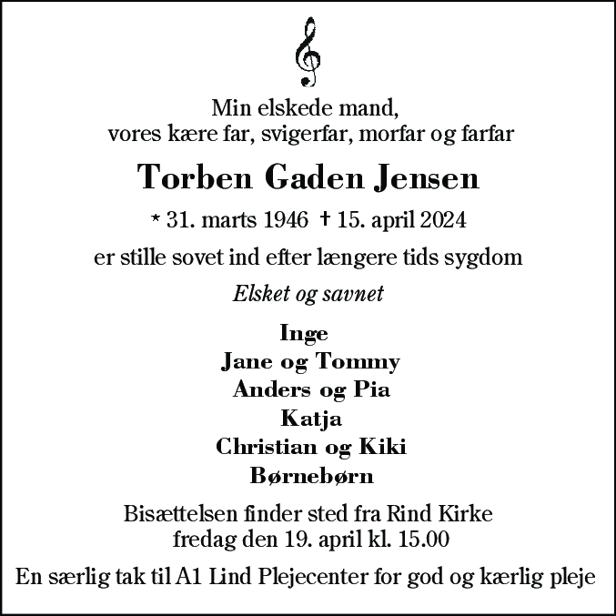 Dødsannonce for Torben Gaden Jensen