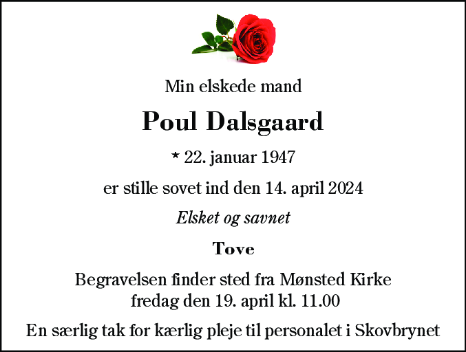 Dødsannonce for Poul Dalsgaard