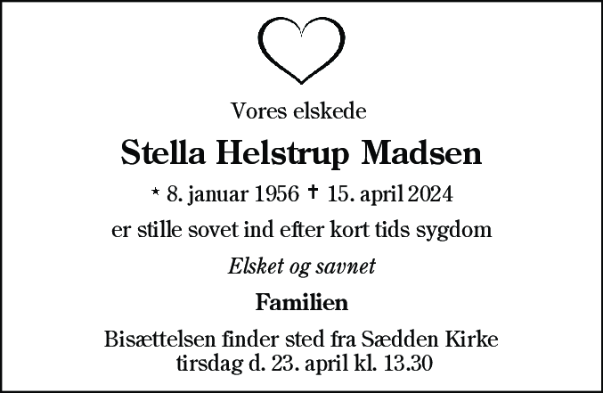 Dødsannonce for Stella Helstrup Madsen