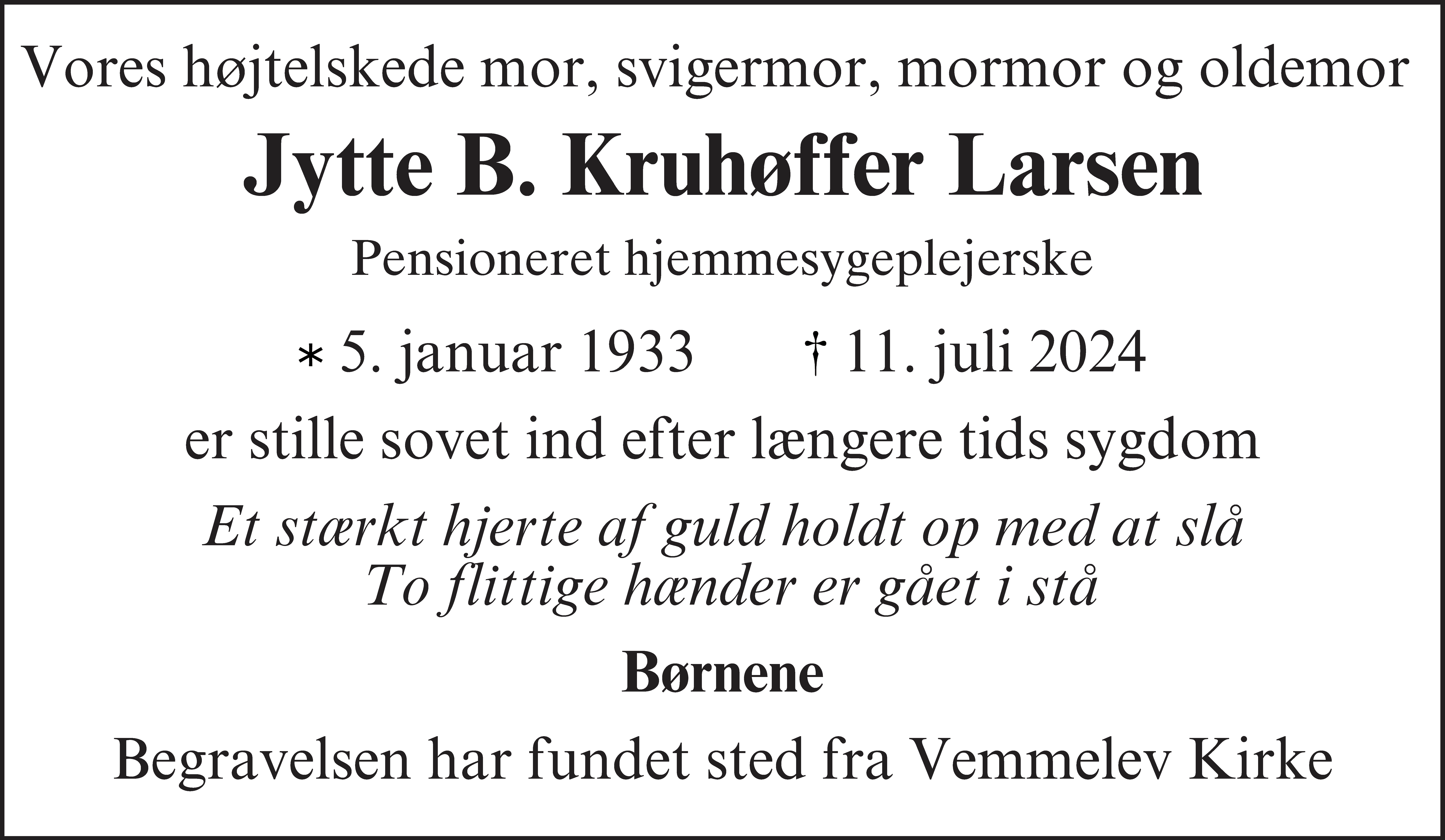 Dødsannonce for Jytte Birgit Larsen