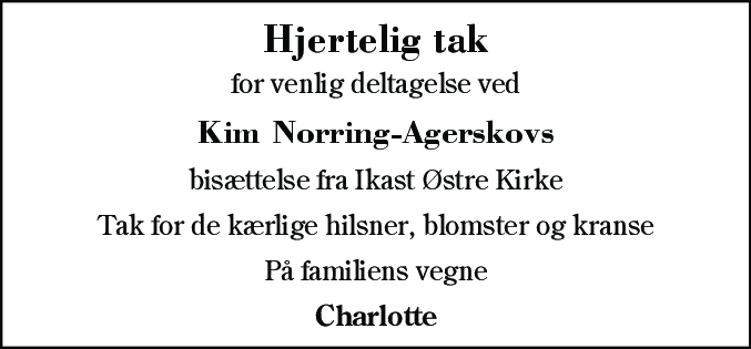 Dødsannonce for Kim Norring-Agerskov