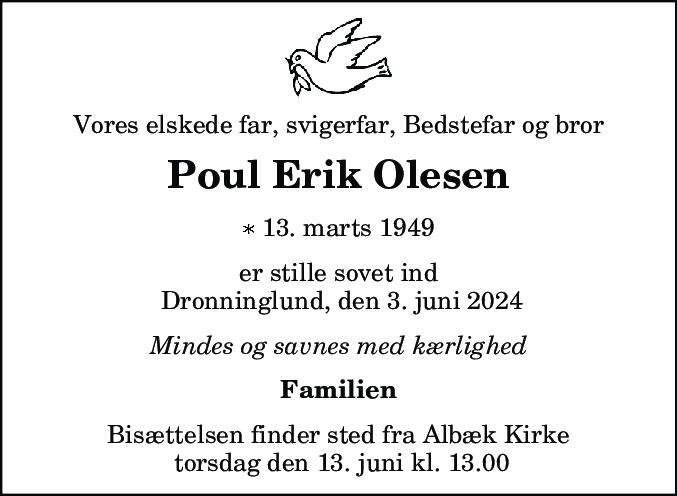 Dødsannonce for Poul Erik Olesen