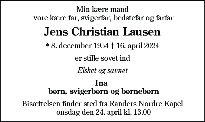 Dødsannonce for Jens Christian Lausen
