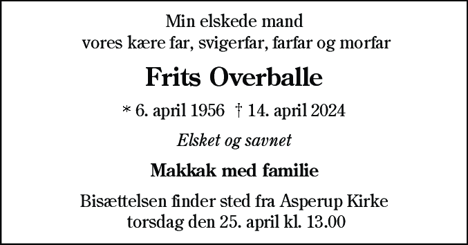 Dødsannonce for Fritz Overballe