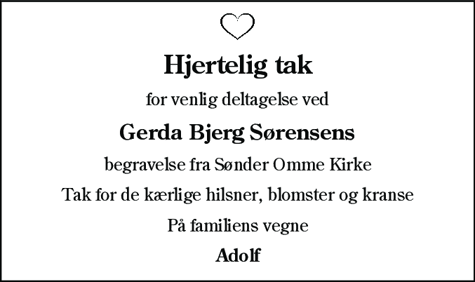 Dødsannonce for Gerda Bjerg Sørensen