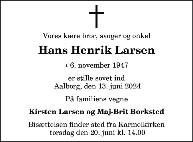 Dødsannonce for Hans Henrik Larsen