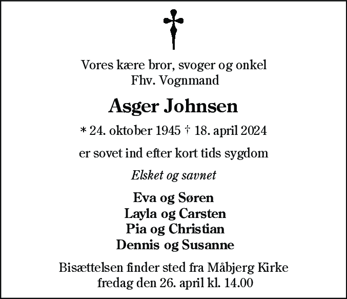 Dødsannonce for Asger Johnsen