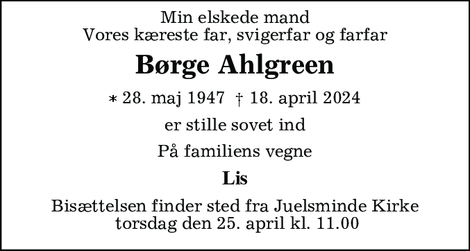 Dødsannonce for Børge Ahlgreen