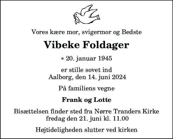 Dødsannonce for Vibeke Foldager