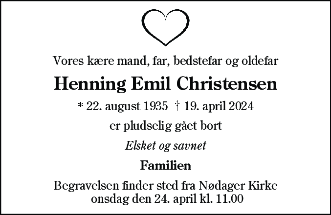 Dødsannonce for Henning Emil Christensen