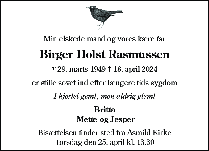 Dødsannonce for Birger Holst Rasmussen