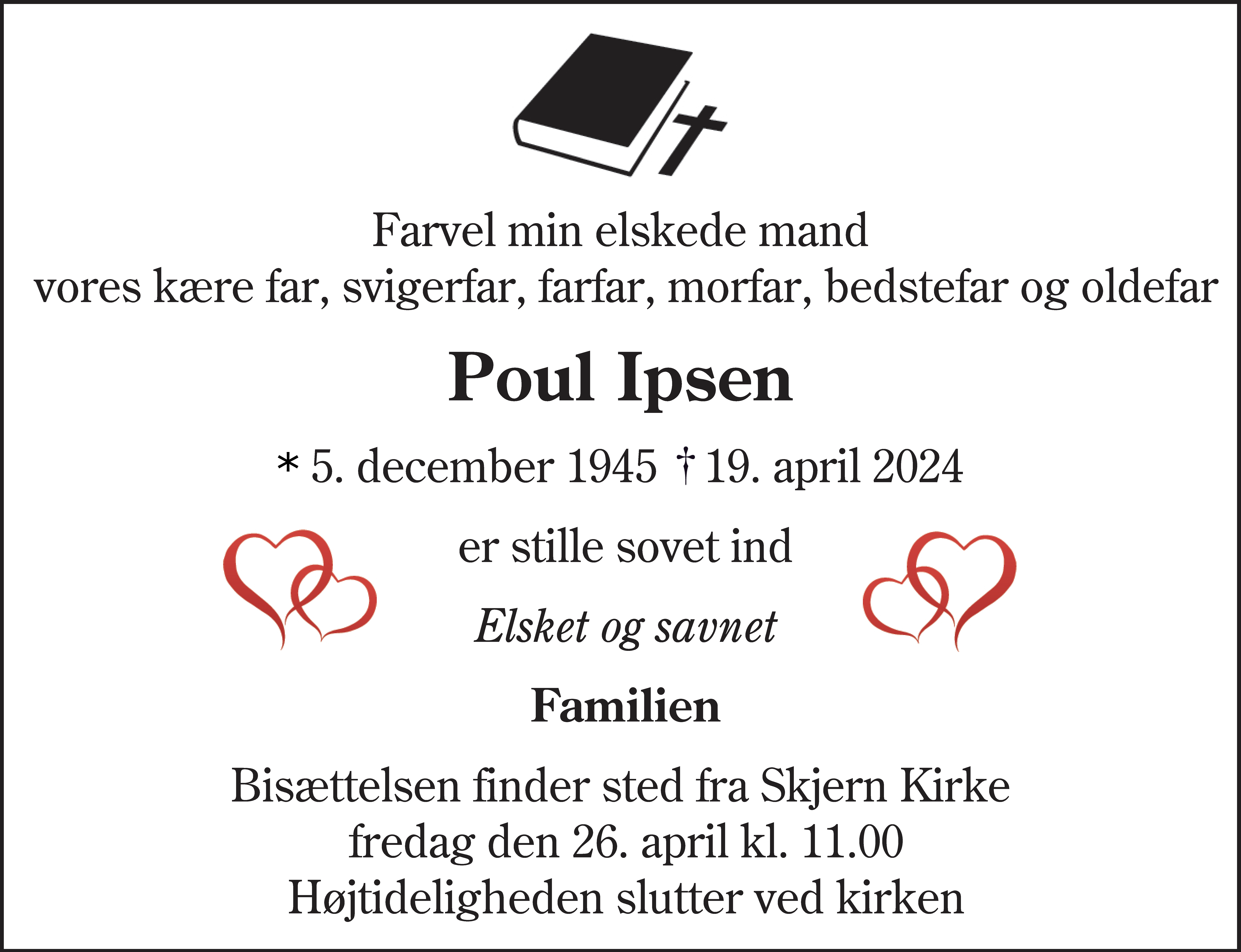 Dødsannonce for Poul Ipsen