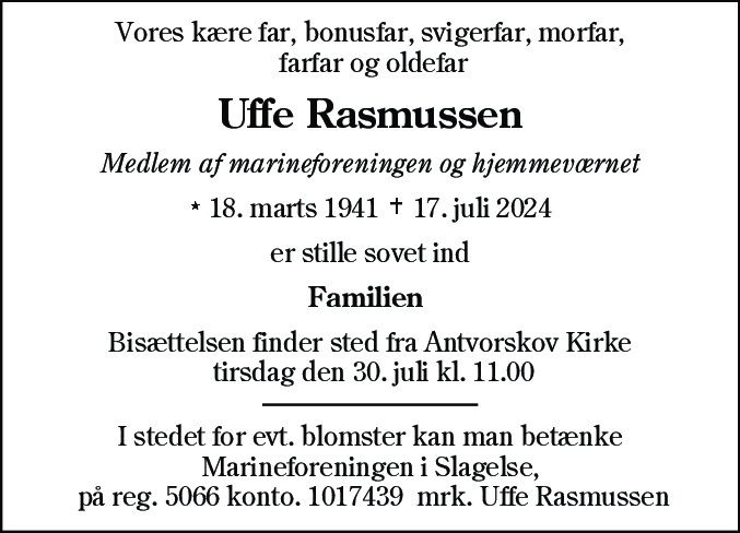 Dødsannonce for Uffe Rasmussen