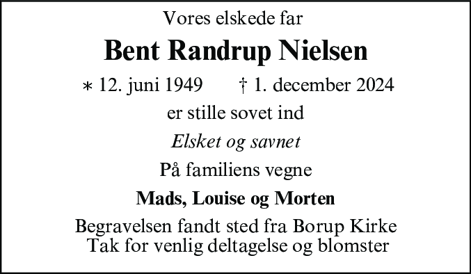 Dødsannonce for Bent Randrup Nielsen