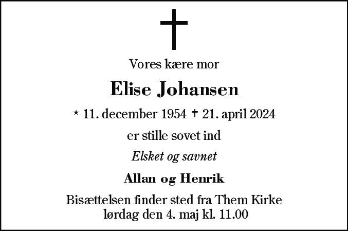 Dødsannonce for Elise Johansen