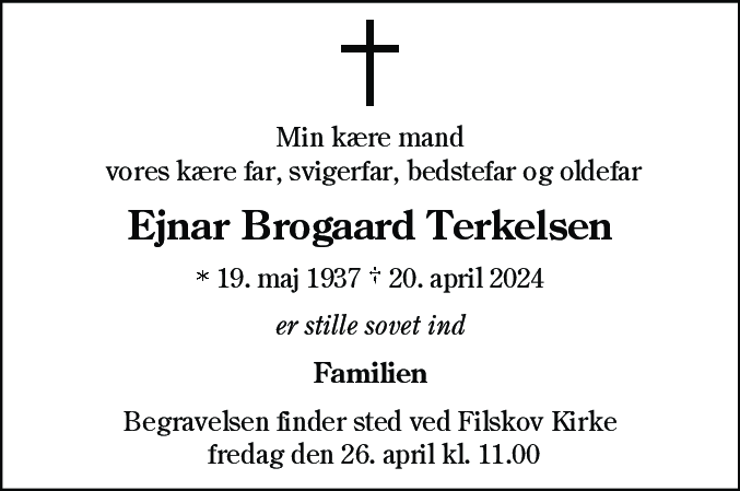 Dødsannonce for Ejnar Brogaard Terkelsen
