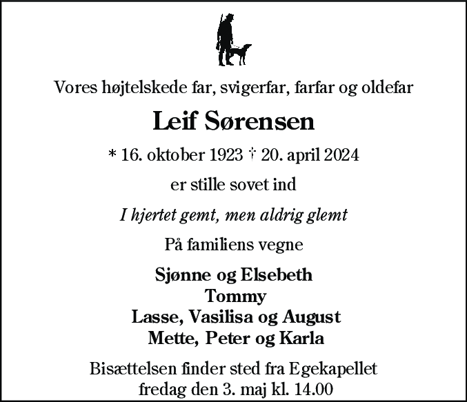 Dødsannonce for Leif Sørensen