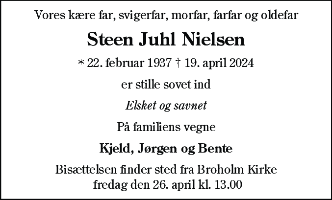 Dødsannonce for Steen Juhl Nielsen