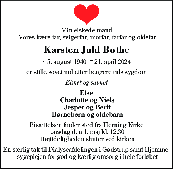 Dødsannonce for Karsten Juhl Bothe