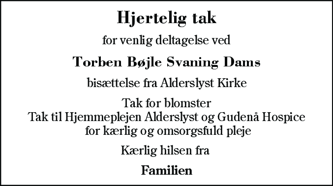 Dødsannonce for Torben Bøjle Svaning Dam