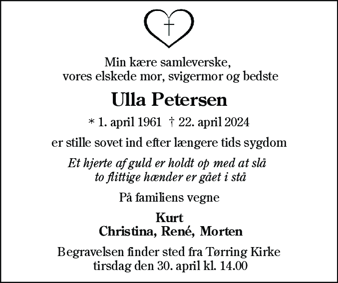 Dødsannonce for Ulla Petersen
