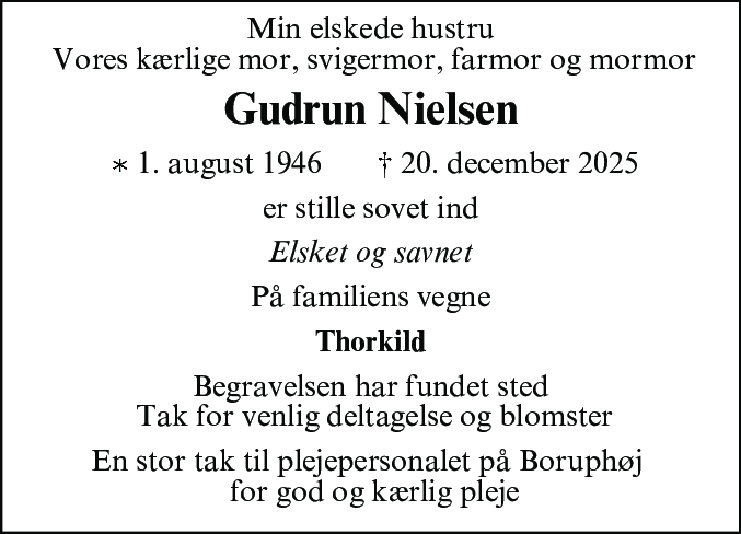Dødsannonce for Ester Gudrun Nielsen