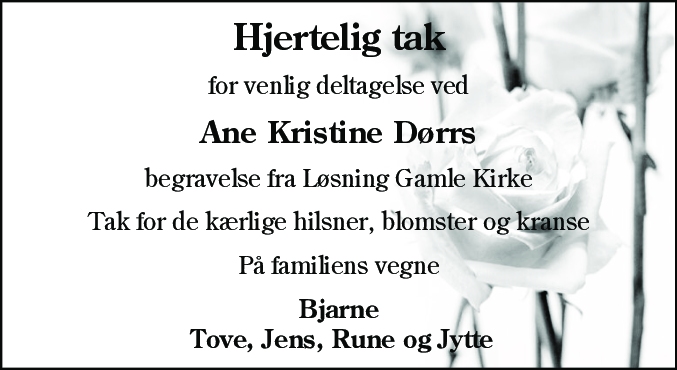 Dødsannonce for Ane Kristine Dørr