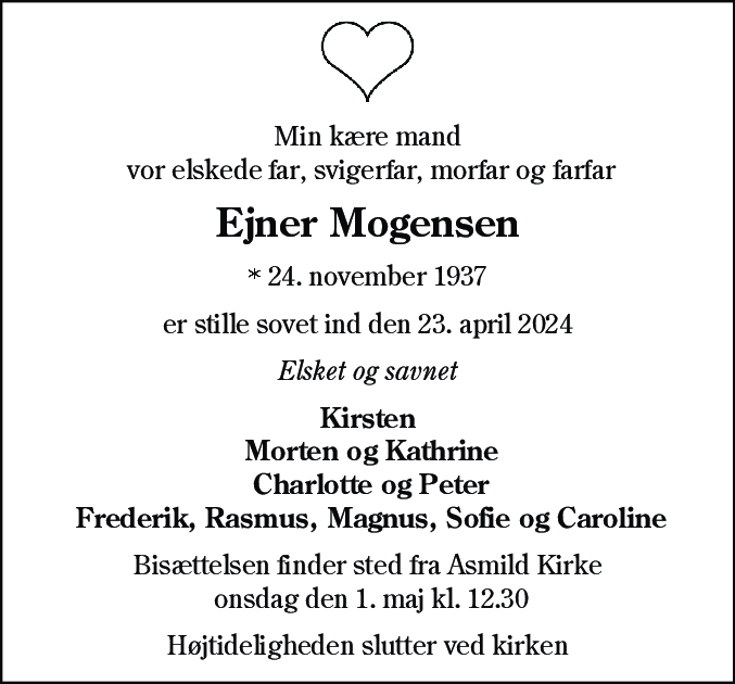 Dødsannonce for Ejner Mogensen