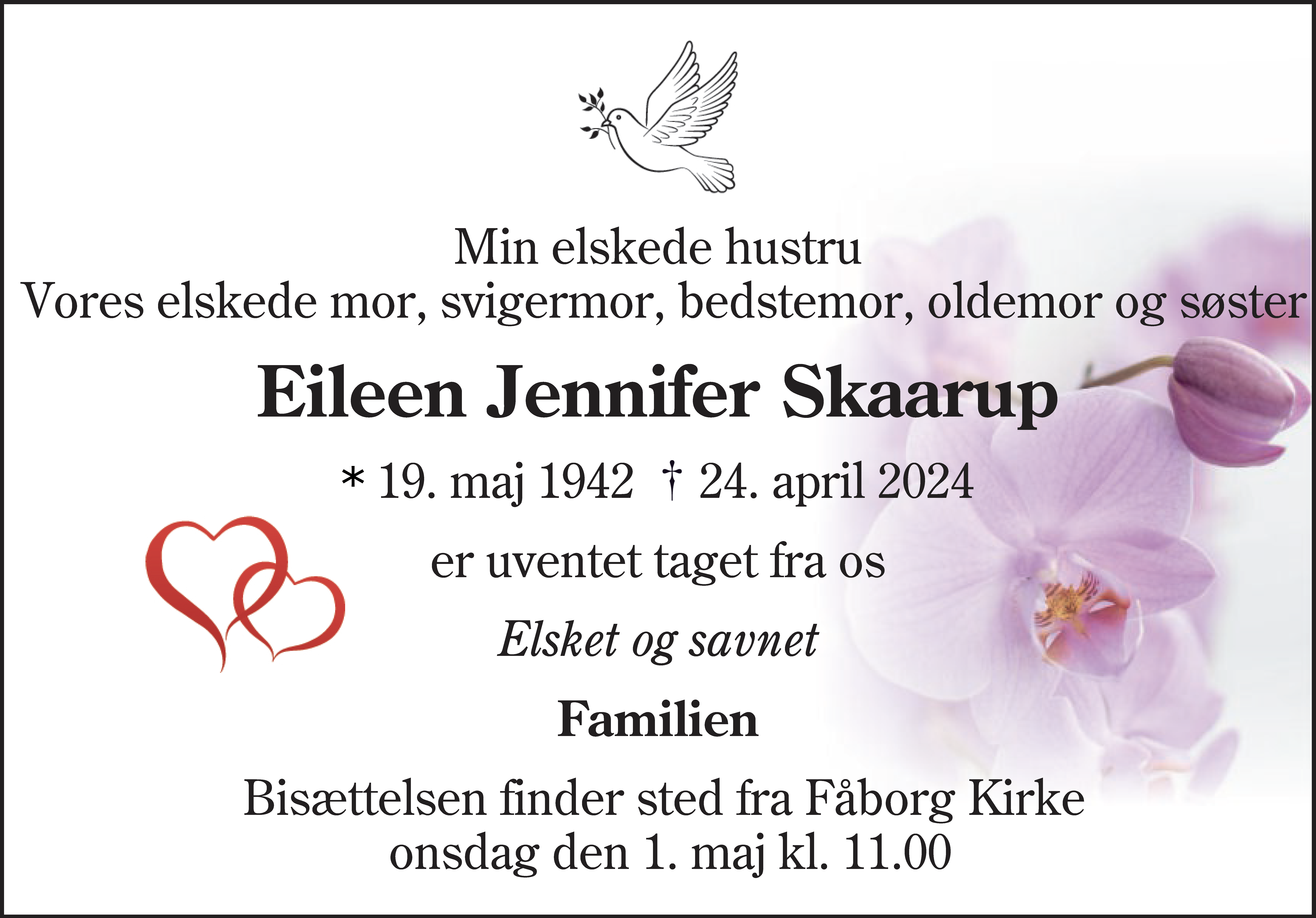 Dødsannonce for Eileen Jennifer Skaarup