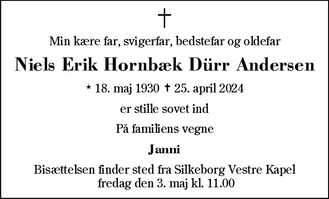 Dødsannonce for Niels Erik Hornbæk Düer Andersen