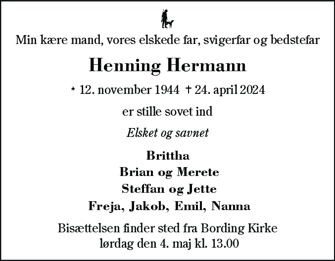 Dødsannonce for Henning Hermann