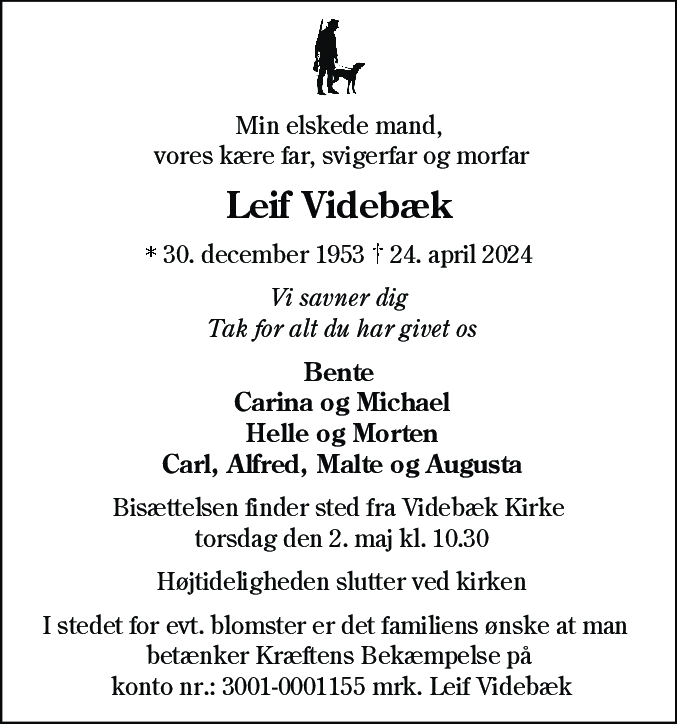 Dødsannonce for Leif Videbæk