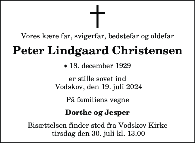 Dødsannonce for Peter Lindgaard Christensen