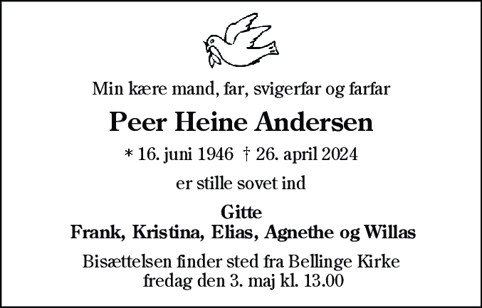 Dødsannonce for Peer Heine Andersen