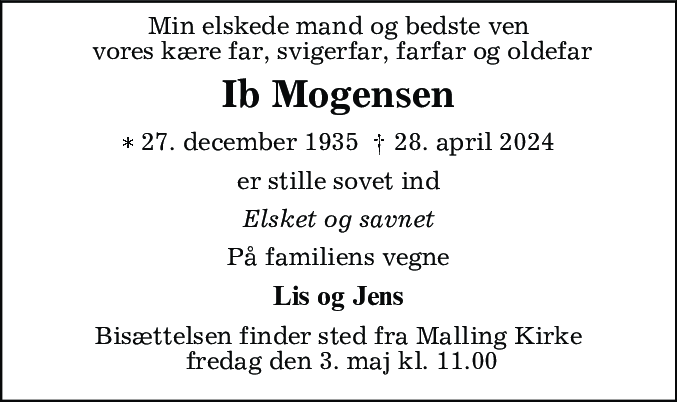 Dødsannonce for Ib Mogensen