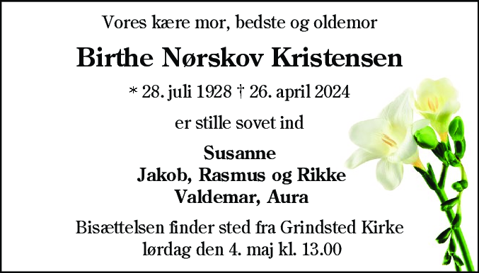 Dødsannonce for Birthe Nørskov Kristensen